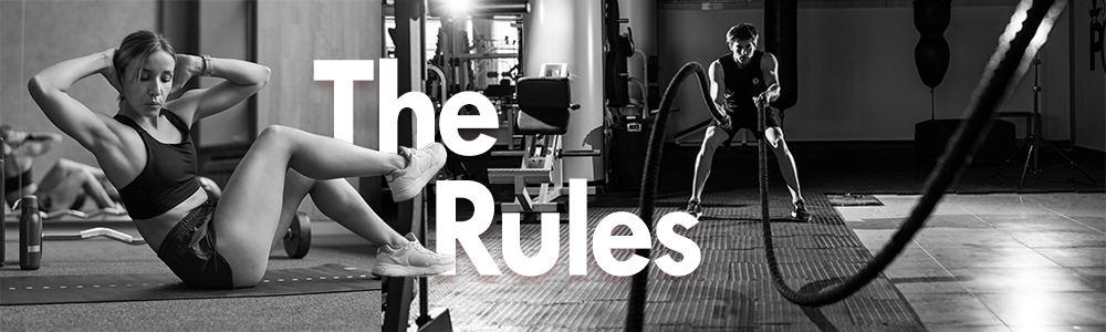 The section title "The Rules" in an image of two people working out